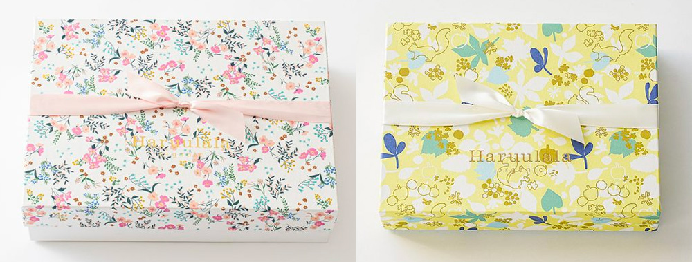 Haruulala 名前入りブランケットとラトル2点セット、ギフトボックスの様子