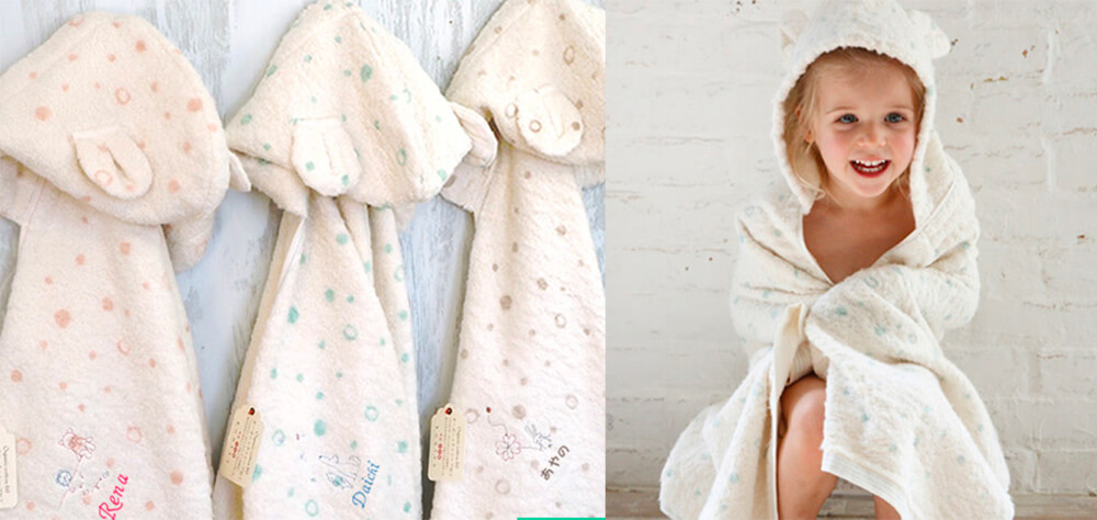 【Mule】名前刺繍入りフード付きバスタオル(おくるみ)