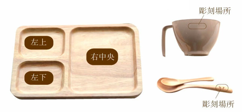 名前入り木製ランチプレートカップセット、名入れの様子