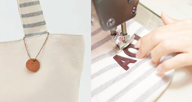 リシュマム名前入りベビーリュックとママトートセット、名入れの様子