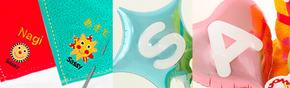 sassy名前入りおむつケーキ名入れの様子