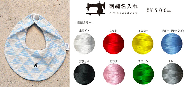 刺繍名入れ付kontexトライアングルスタイ、名入れの様子